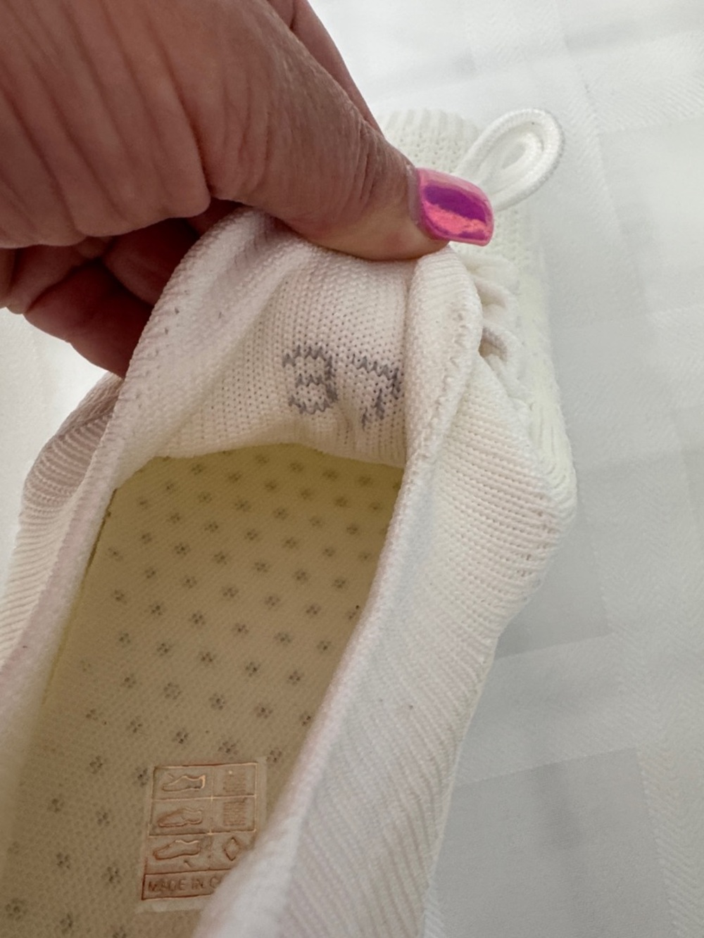 Women's White and Ivory/Cream Knit Slip-On Sneakers - Picture 7 of 12